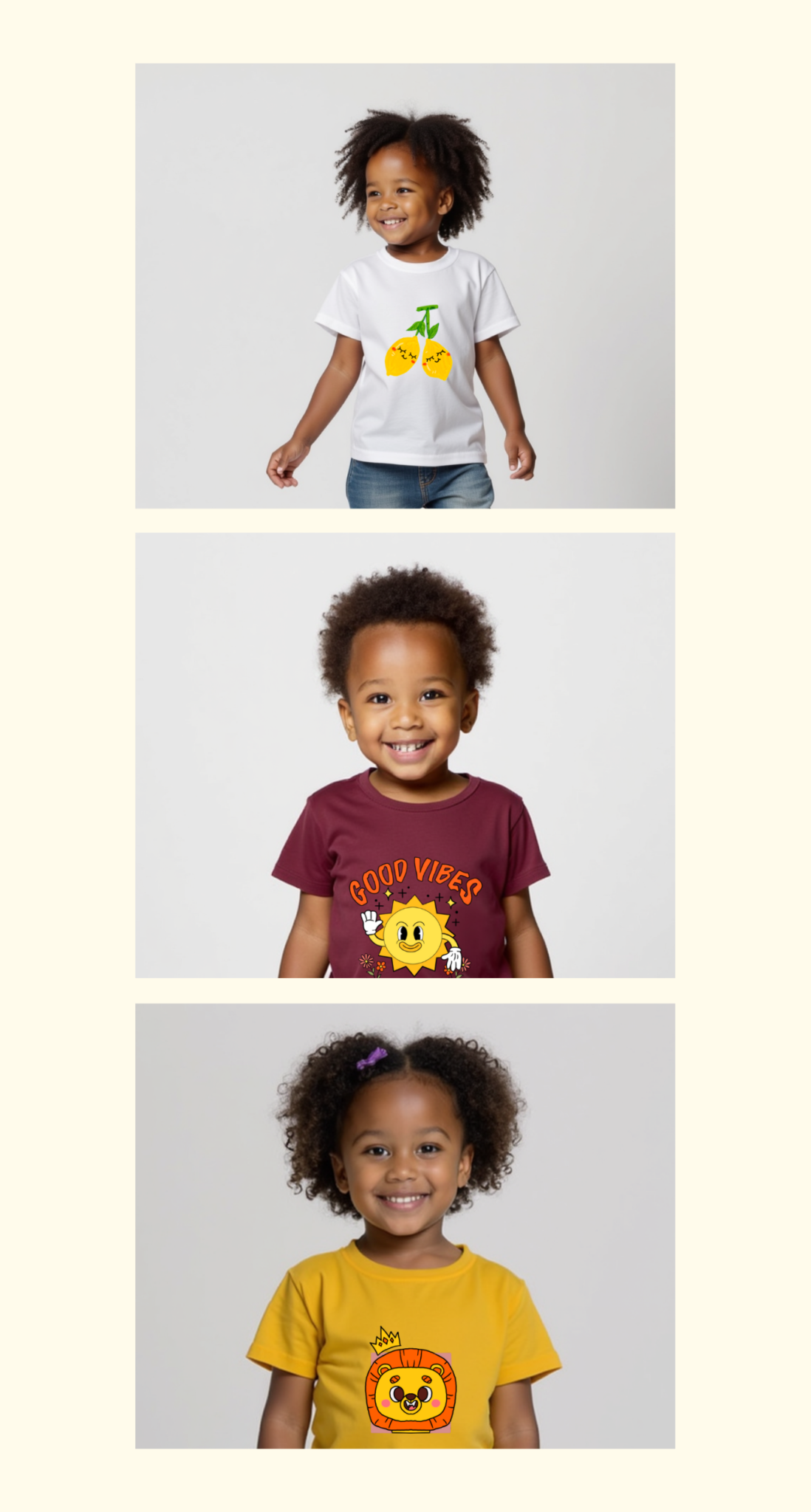 3 kids wearing customize shirt phone